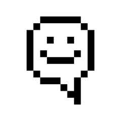 Pixel smile emoji face on speech bubble. Pixel Emotion smile, Feedback emoticon. Smiley, emoji face smile, pixel style. Vector illustration