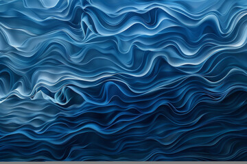 Obraz premium An abstract presentation of undulating blue layers, reminiscent of waves or flowing fabric, evoking a sense of depth and motion.
