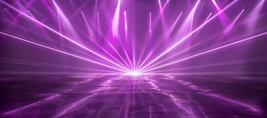 Fototapeta premium Purple laser light show background, light beams on the concert stage