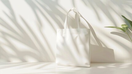 White Tote Bag with Artistic Tropical Leaf Shadows. Generative AI