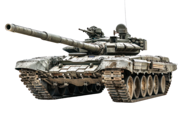 High-resolution image of a military tank on a white background, showcasing its design and heavy armor for defense and warfare.