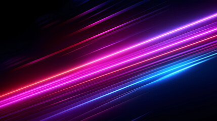 Neon futuristic flashes on black background. Motion light lines backdrop. For banner, postcard, illustration.