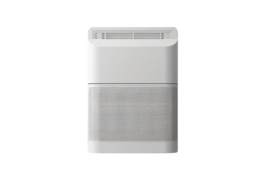 Modern air purifier with sleek design and advanced filtration technology for effective air quality improvement in home or office environments.