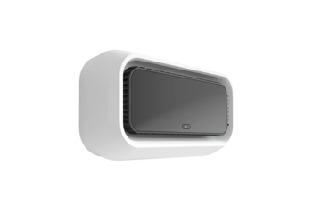 Modern wall-mounted air purifier in white with a sleek design, perfect for home or office use to ensure clean and fresh air filtration.