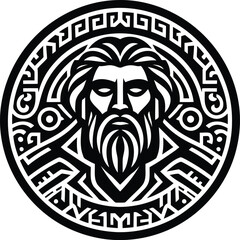 zeus in silhouete with Polynesian ethnic pattern illustration