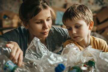 Obraz premium Generative AI, sorting garbage conceptual picture, social responsibility, civil cleaning service
