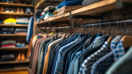 Men's Wardrobe: Stylish Clothing Collection in Wooden Closet
