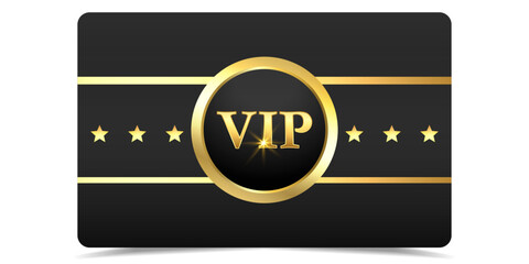 Vip label. Vip. Tag. Voucher. Gift card. VIP Invitation. Golden VIP. Luxury template design. Vector black banner with gold vip text. Vip gold ticket. Vip in abstract style on black background.