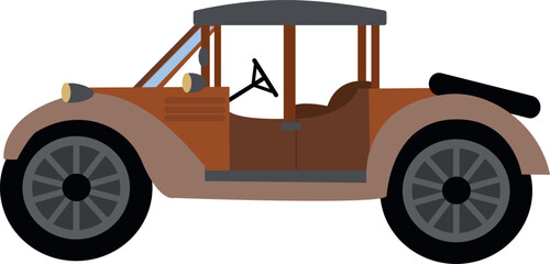 Flat isolated brown retro car. Cartoon vintage car illustration vector.