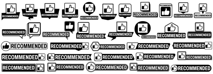 set collections recommended with thumb up icon sign. approval recommendation symbol template labels design vector illustration