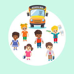 Shool bus and children 