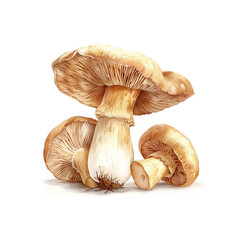 Fototapeta premium Watercolor illustration of king oyster mushroom on white background 