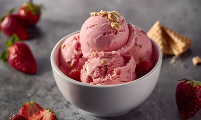 Engaging Texture of Strawberry Ice Cream, Generative AI