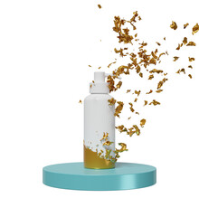 3d bottle with podium for cosmetic lotion, foam, liquid soap, gel pump style isolated. hand sanitizer container, mock up template concept, 3d render illustration