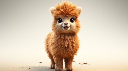 Cute little brown alpaca smile isolated on white background 3d cartoon