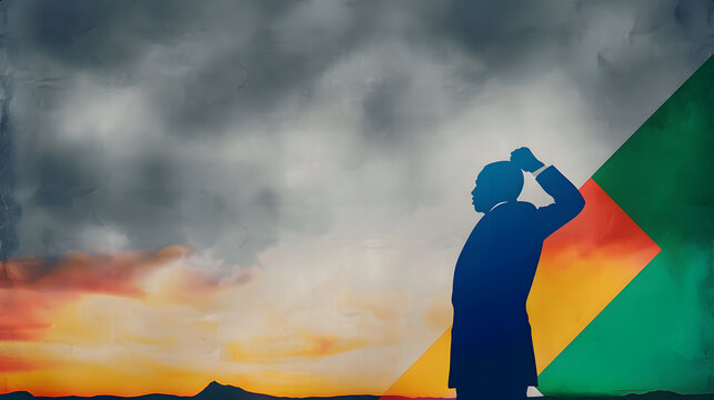 18 July. Banner design with copy space. South African flag and silhouette