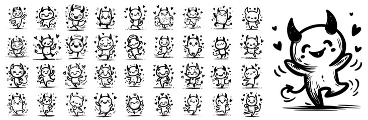 stylish smiling devil with hearts illustrations
