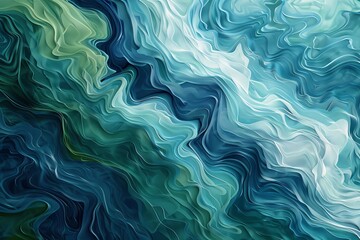 Fototapeta premium Serene Waters: Abstract Waves and Rhythmic Patterns in Cool Blues and Greens for Peaceful Meditation