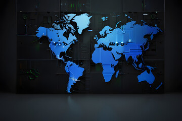 Digital world map interface on computer screen.