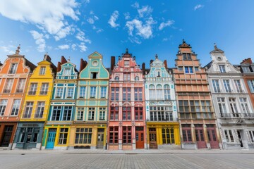 Obraz premium A row of colorful buildings with a blue sky in the background