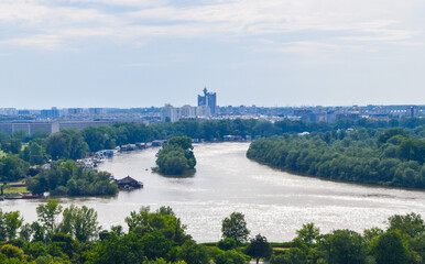 Scenic aerial view of Sava river from Kalemegdan Park in Belgrade, Serbia.