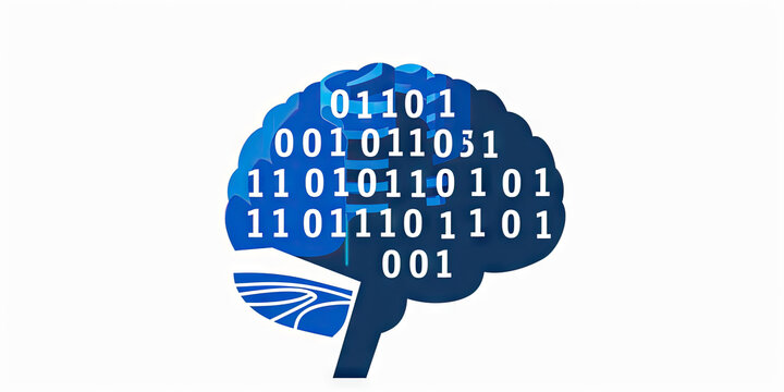 Blue logo of binary code n the shape of  brain