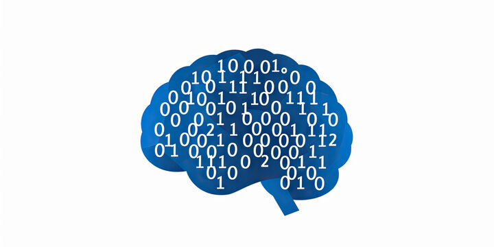 Blue logo of binary code n the shape of  brain