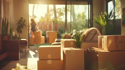 Family Moving into a New Home at Sunset