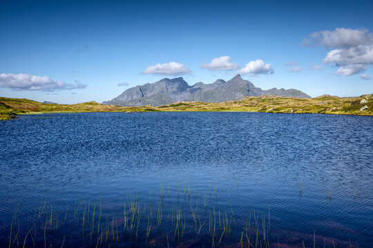 Lake in Norway mountains, ripple on water