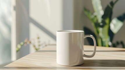 Elegant White Mug on Wooden Table, Embracing Minimalist Home Decor. Generative AI