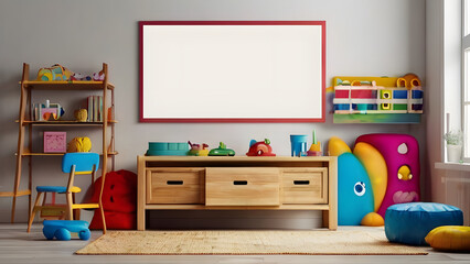  a child's room with  a picture frame