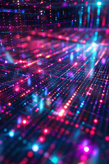 Fototapeta premium Abstract digital light grid with vibrant multicolored lights creating a futuristic effect