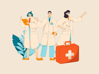 Medical characters fighting the epidemic flat vector concept operation hand drawn illustration
