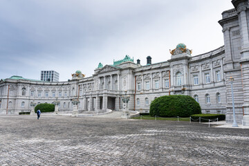 Fototapeta premium The facade of the State Guest House Akasaka Palace on a cloudy day