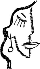 Fototapeta premium Abstract Chalk Minimalist Girl Face Drawing.