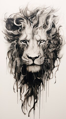 Fototapeta premium Sketch, banner, tattoo or digital paper with a picture of a lion.