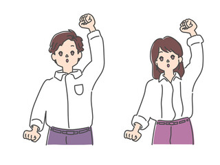 ガッツポーズをする男女