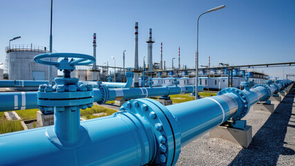 pipeline avec vannes dans une raffinerie de pétrole