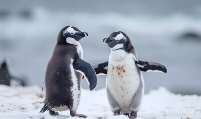 Fototapeta premium penguin on the snow, Generative AI