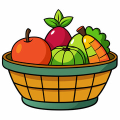 Colorful 2D Flat Basket of Fruits Vector High Quality Illustration for Creative Food Designs