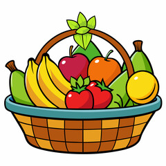 Colorful 2D Flat Basket of Fruits Vector High Quality Illustration for Creative Food Designs