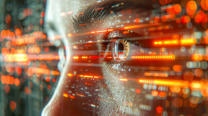 Human eye merging with digital information in a server room