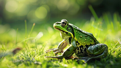 The frog blends into its mossy environment, showcasing the beauty of wildlife in a tranquil, natural setting.


