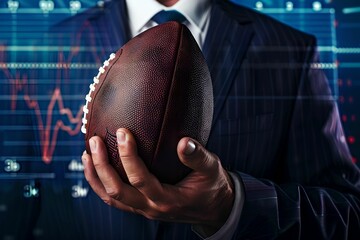 Businessman Holding Football, Football and Finance, business, strategy, sports management, financial charts