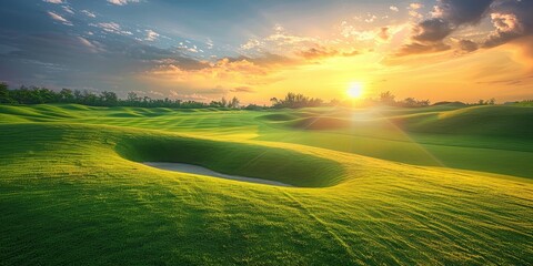 Obraz premium Sunset Over a Lush Golf Course