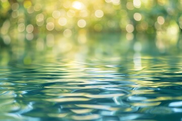 静かな湖の水面と美しいボケの背景