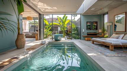 A Bathroom Interior Of A Modern House With A Swimming Pool And A Modern Pool Villa, High Quality, HD