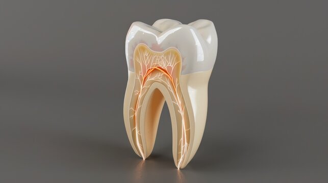 Dental development: tooth structure, nerve, a visible cartilaginous stage, stages of tooth growth, from cartilage to fully developed nerve integration, intricate process of oral anatomical evolution.