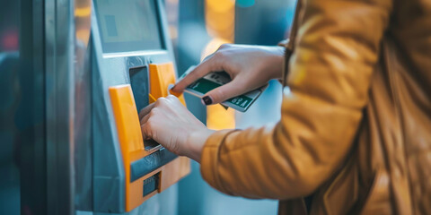 Obraz premium A woman is using a machine to pay for something