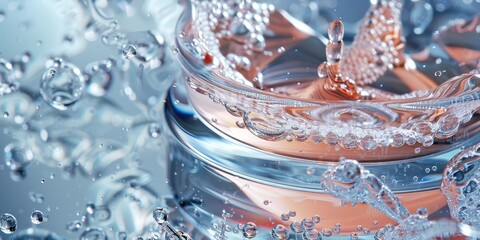 A splash of water in a glass with a pinkish tint